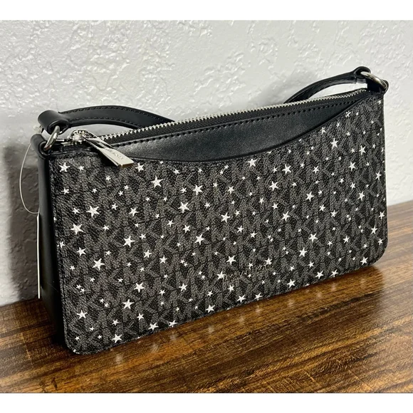 Michael Kors Arden Medium Black Star Print Crossbody Bag with Zip Closure - Picture 5 of 8